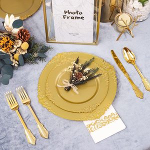 Классические Роскошные 175 одноразовые наборы посуды золотые кружевные тарелки наборы посуды для вечеринки - Product Image 5