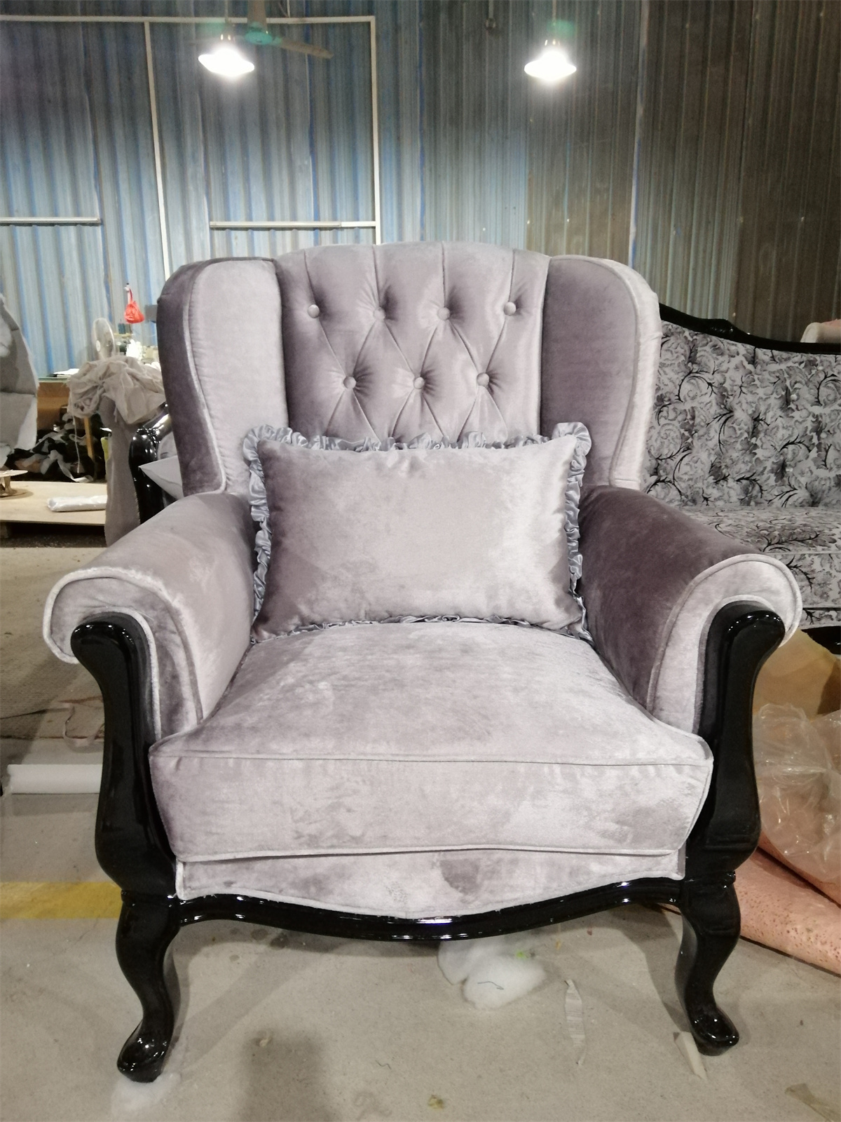 foshan chuangdian 5 star hotel furniture single seat luxury velvet living room Chesterfield sofas