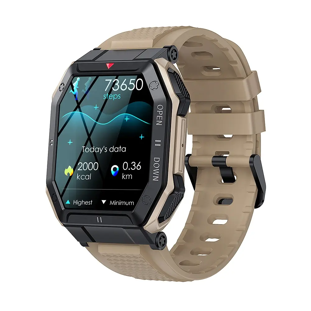 Smartwatch robusto com tela de 1.85 polegadas, relógio inteligente ao ar livre para chamadas, k55, monitor cardíaco, oxigênio no sangue, para homens