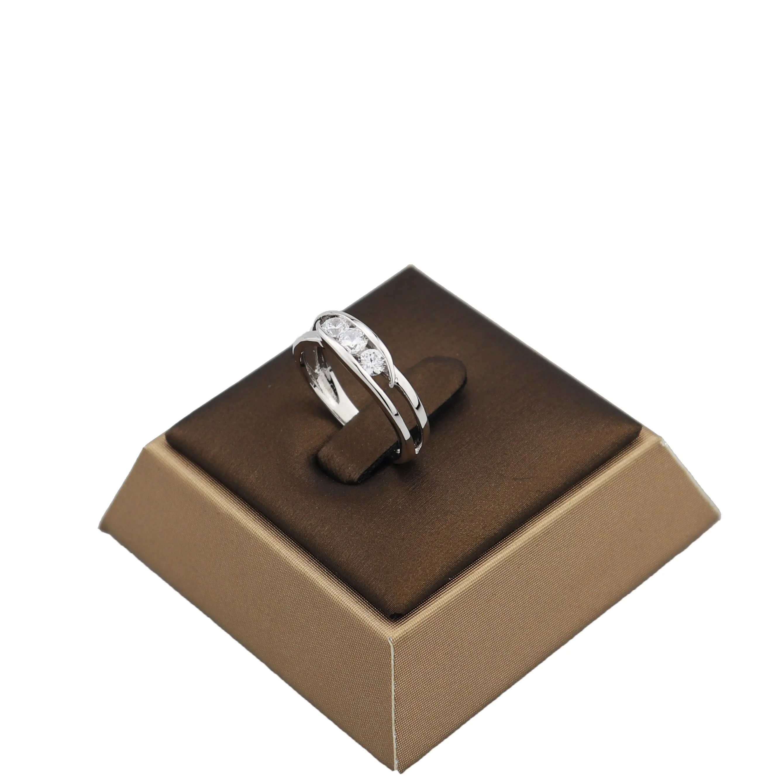 Joyería de plata de moda de plata 925 3,8 y 3,2mm anillo de diamantes circón placa de oro zirconia joyería nupcial boda anillo de la joyería conjuntos