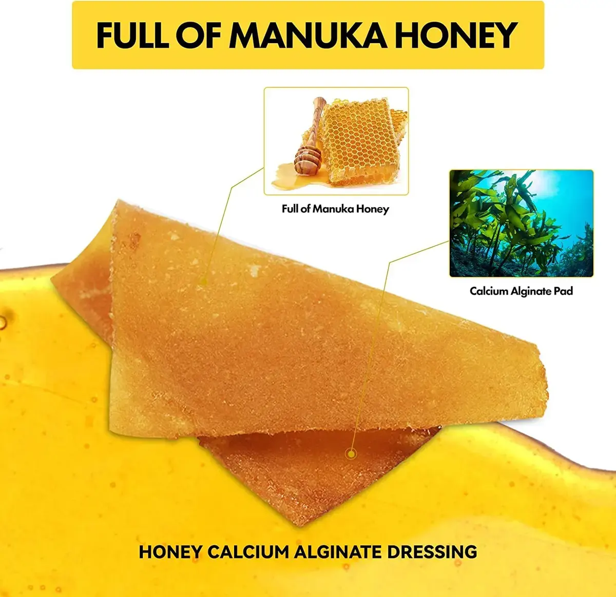 Pansement d'alginate de Calcium au miel, pansement pour les blessures au miel avec du Calcium, patchs de miel stériles à haute capacité d'absorption pour les brûlures