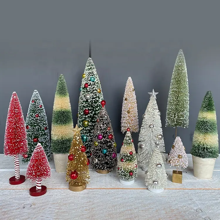 Personalização de fábrica Decorações Artesanato de Natal Artificial Escova de Garrafa Mini Pinho Fosco Sisal Árvore Ornamento