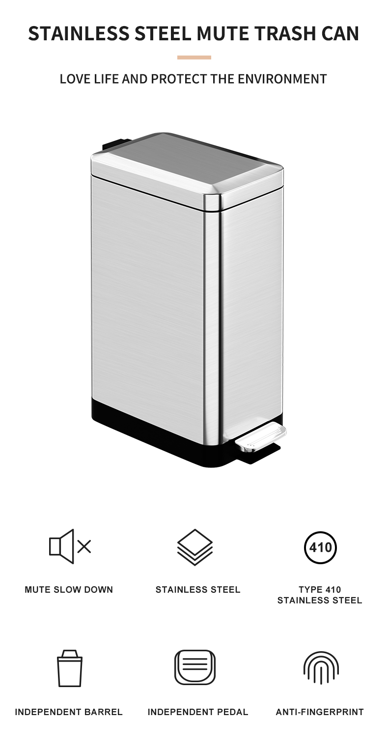 wholesale 10L kitchen food stainless steel trash can in waste bins