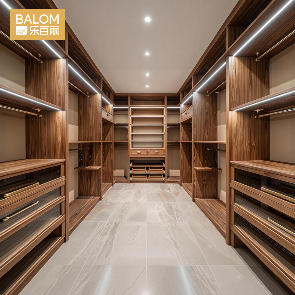 Solid wood open walk in closet