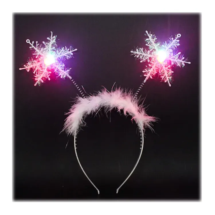 Christmas Feather Snowflake Headbands Merry Christmas Led Hairbands Head Boppers for Women Girls Children