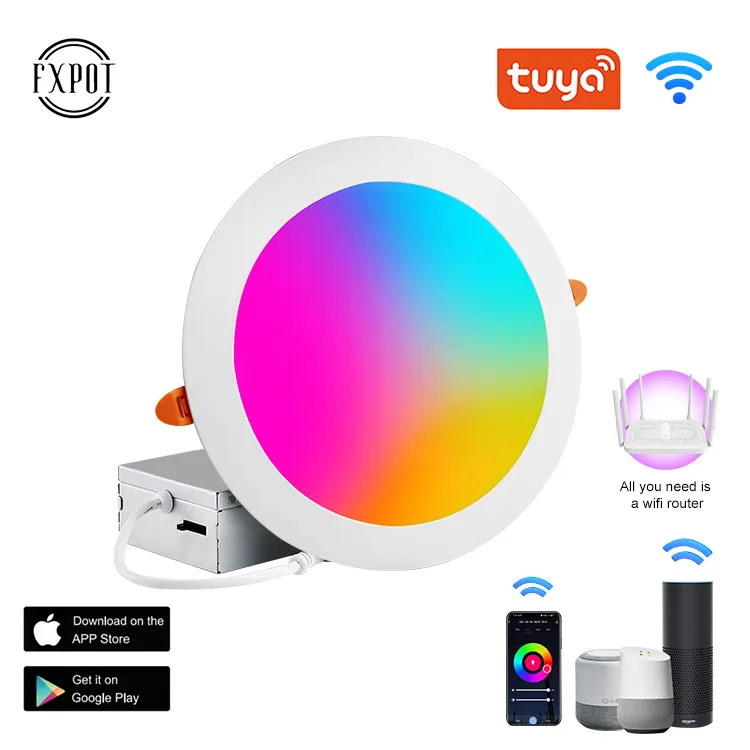 FXPOT Bảng Đèn Led Thông Minh Hình Tròn Mỏng 6W 9W 12W 15W 18W 24W Kết Nối Wifi Bảng Đèn Led RGB Âm Tường Thông Minh Tuya