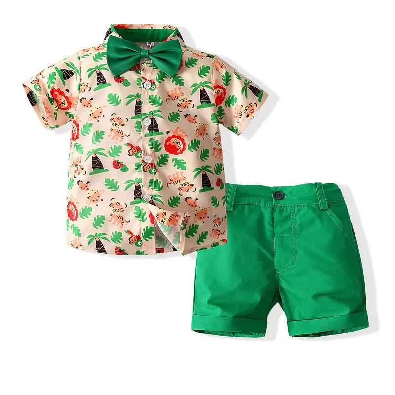 Boutique Kids Summer Clothes 2023 Meninos Gentlemen Manga Curta Bonito Dos Desenhos Animados Impresso Camisa Shorts Suit Baby Boys Vestuário Conjuntos