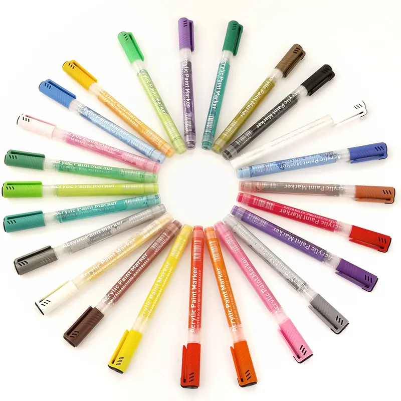Marqueurs de peinture acrylique à base d'eau, 24 couleurs assorties, marqueurs de peinture à pointe fine
