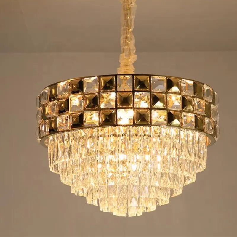 Lámpara colgante de acero inoxidable para el hogar, candelabro de cristal de lujo para sala de estar, villa, moderna y creativa