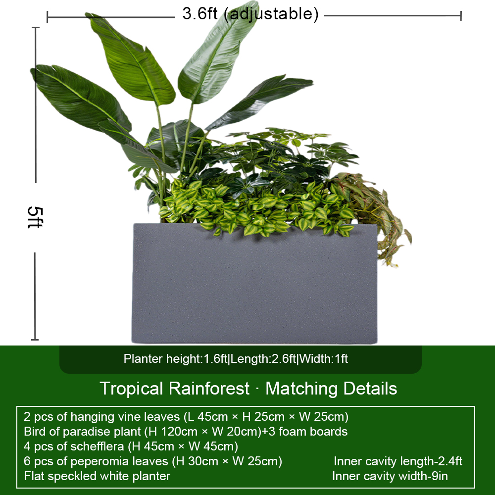 Conjunto gris de 1,5 m con ave del paraíso y monstera