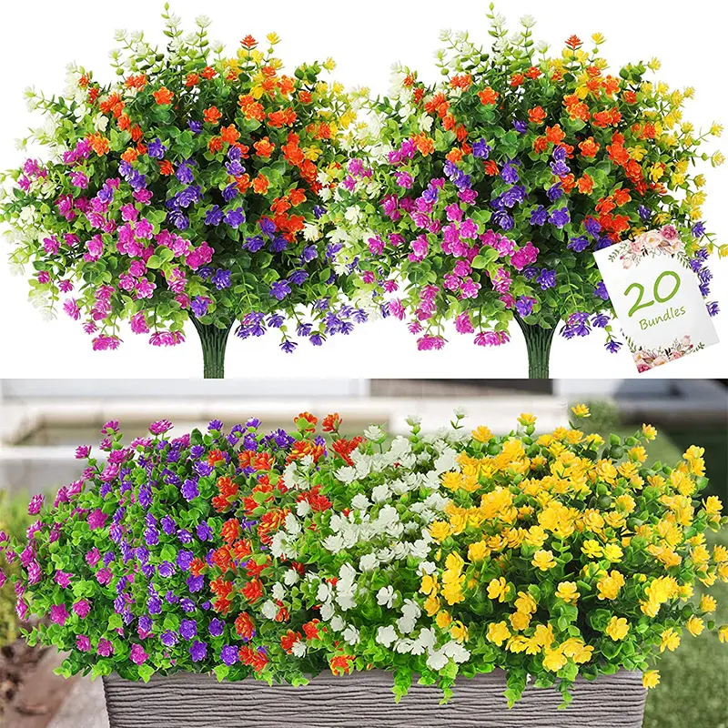 Hot Sale Kunststoff Künstliche Blumen und Pflanzen 7 Gabeln One Stem Outdoor UV-beständige Hausgarten Büro Dekoration