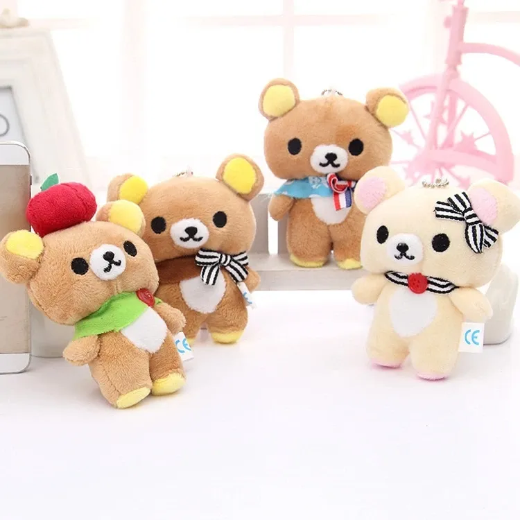 1pcs Kawaii Pé 11CM Amante Rilakkuma Urso Brinquedo de Pelúcia Recheado Figura Macia DOLL Projeto Chaveiro Pingente Charme Diversão Crianças BRINQUEDO