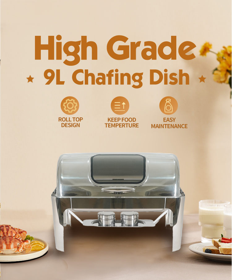 Oblong Buffet economic Round gold 8 quart chafing dish  lid golden  9l  roll top chafing dish