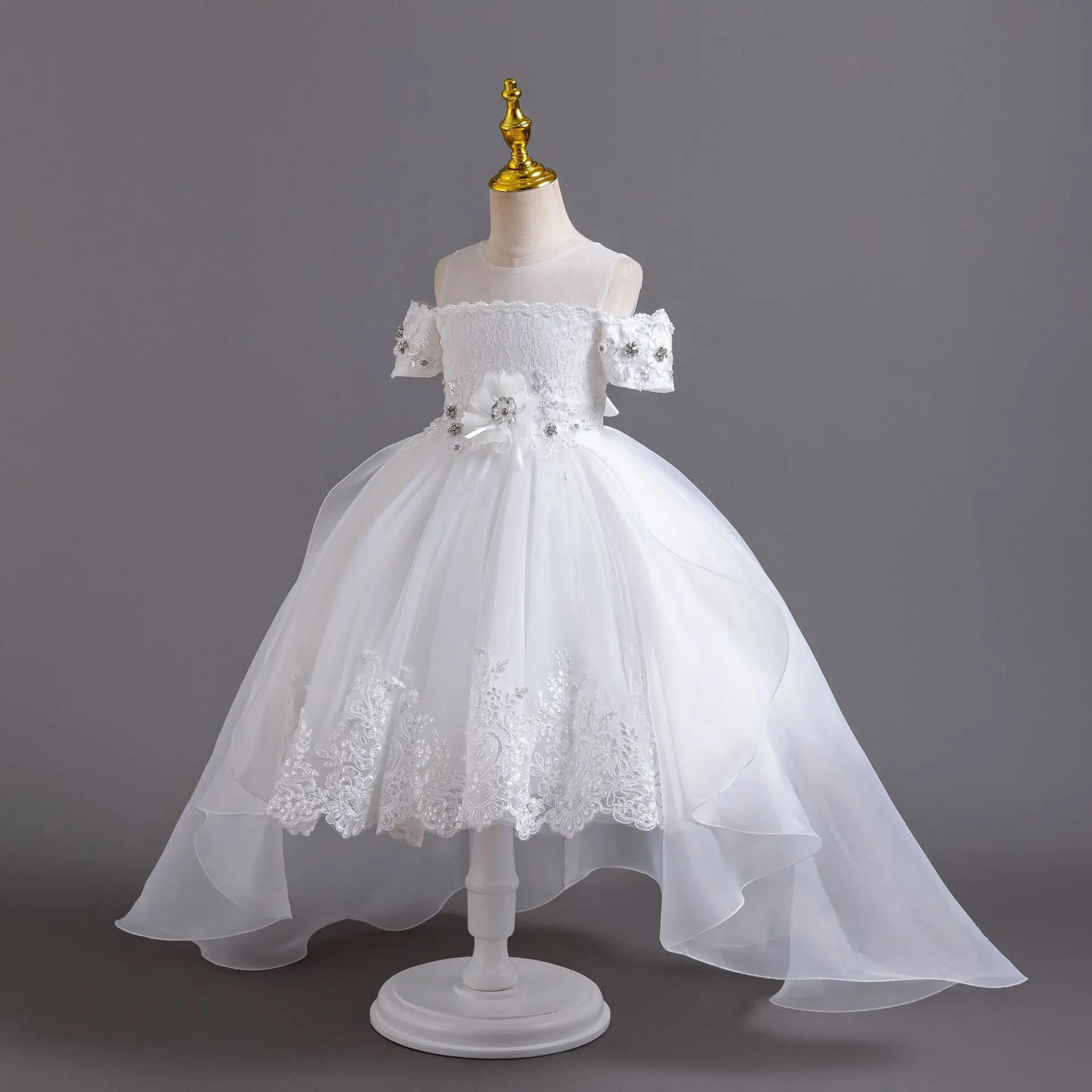 Vestido de noiva infantil europeu e americano, vestido de princesa com cauda de renda, vestido para meninas, piano, performance