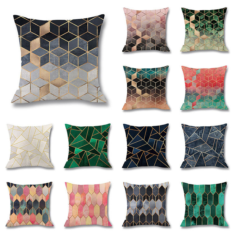 Colorful Geometric Digital Print Pillowcase Linen Cushion Cover
