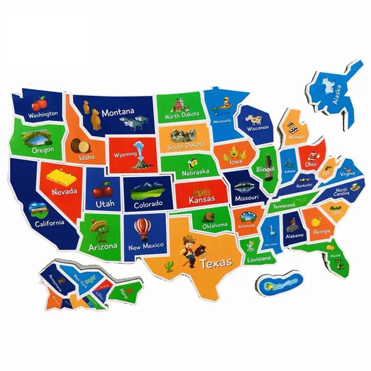 Penjualan terlaris pabrik 2024 mainan Jiagsaw permainan Travel edukasi busa EVA Puzzle peta magnetik Amerika Serikat