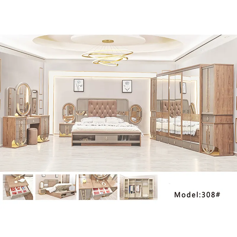 Vendita calda di lusso 7 pezzi camera da letto Set forniture camera da letto Set cassettiera prodotto camera da letto reale
