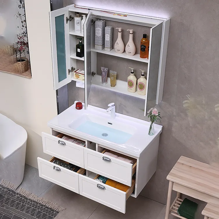 Tocador pequeño para hotel, lavabo para manos, lavabo individual, armario de baño, mueble de baño moderno de madera maciza