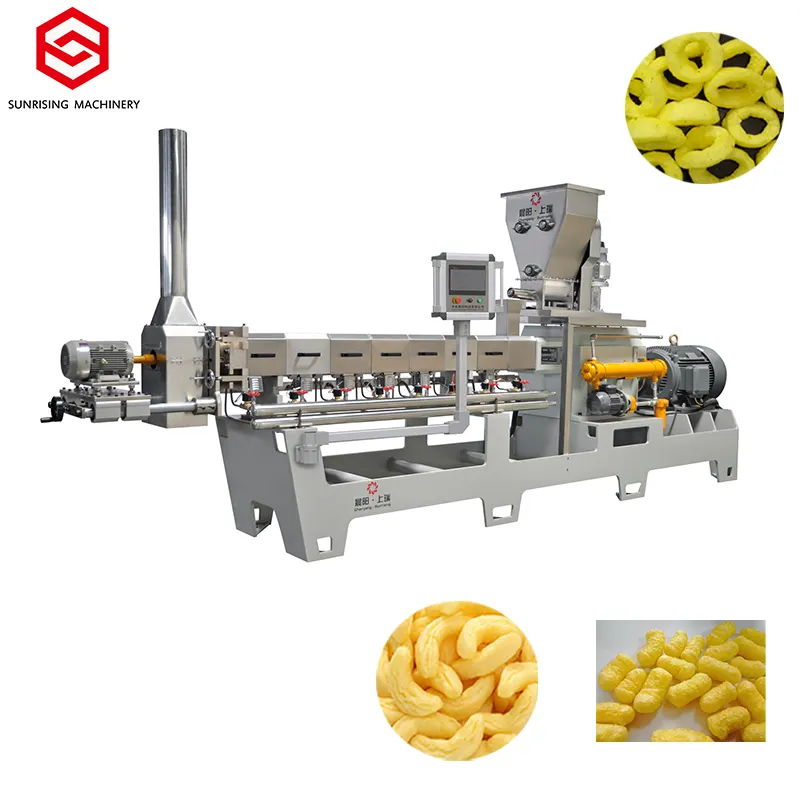 Linea di produzione di soffiaggio a doppia vite multifunzione palla di formaggio spuntini di mais soffiati macchina per la produzione di cereali completa