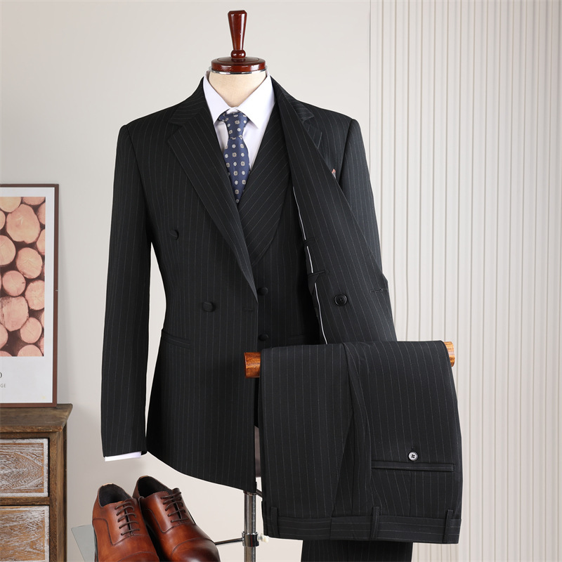 Black stripes-suit vest and dress pants