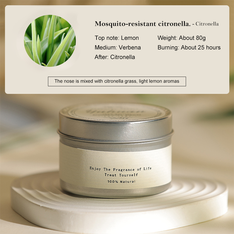 Boîte en fer argenté Aromathérapie/Anti-moustique Citronnelle-Cire 80g