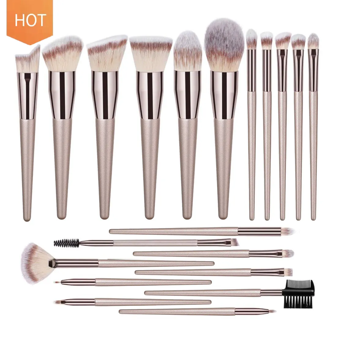 Kit di pennelli e strumenti per trucco Champagne professionale da 20 pezzi etichetta privata Logo personalizzato Set di pennelli per trucco cosmetico da 14 pezzi