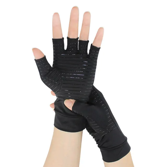 屋外ユニセックススポーツサイクリングハーフフィンガーマウンテンバイクグローブ圧縮関節炎の痛みはブラックハーフフィンガー銅手袋を和らげます