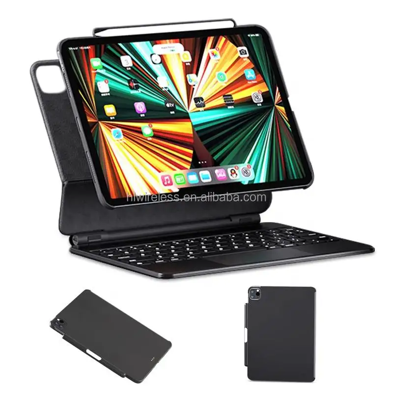 Sarung penutup cangkang belakang hitam putih, dengan Slot pensil untuk iPad Air 4th Gen ke-5 Apple IPad ajaib Keyboard pintar Folio