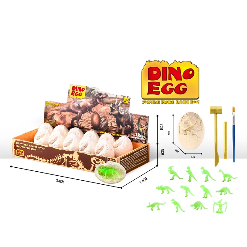 Novo educacional ciência haste brinquedos, dinossauro, kit de escavação, brilha no escuro, dinossauro, fósilos, ovo, kit