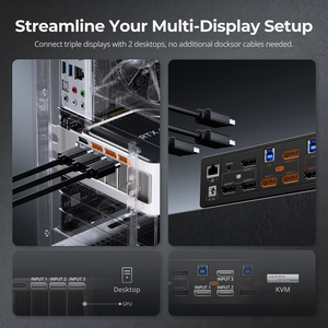适用于3显示器2电脑游戏坞站8K 60hz 2进3出的TESmart KVM交换机支持DP 1.4 EDID USB 3.0 KVM切换器 - Product Image 6