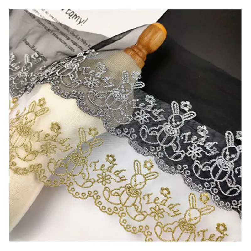 Malla bordada de hilo de Metal WS01, ribete de encaje de 12,5 cm, ropa de moda Lolita, borde de malla de encaje