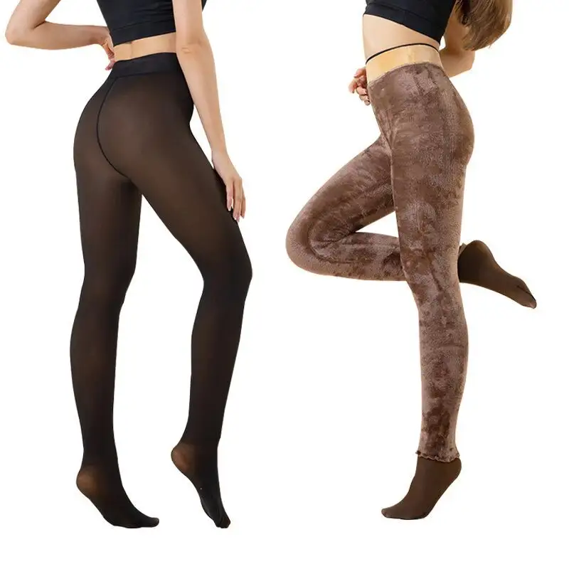 Winter leggings 220G/300G dark brown stockings skin effect pantyhose fake translucent fleece lined tights