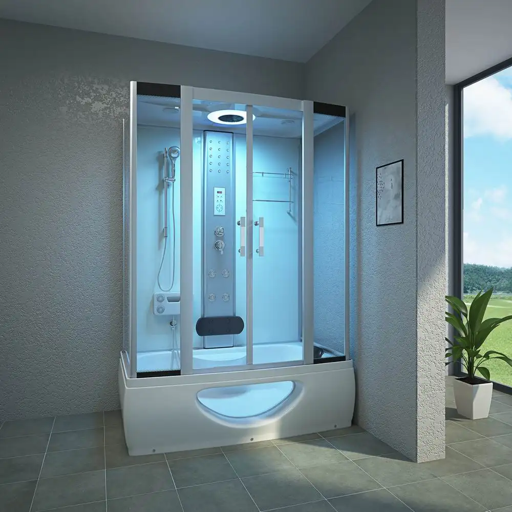 Cabina de ducha de vapor rectangular de cristal cabina de ducha deslizante de lujo con bañera de hidromasaje