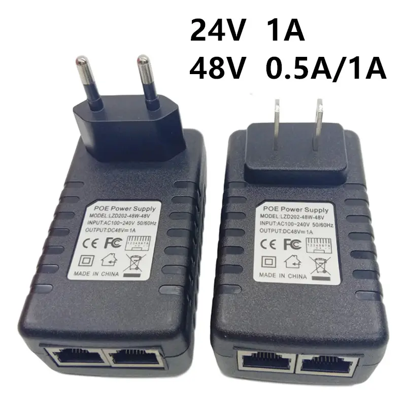 PoE Adaptor Catu Daya 24V 48V 0,5a 1A POE Steker Dinding POE Injector Ethernet Adaptor Daya IP Kamera Telepon US EU Plug