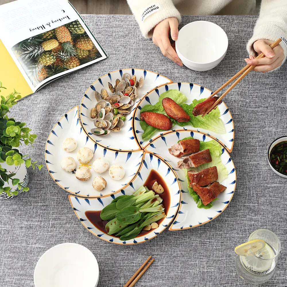 Japon tarzı seramik sofra kombinasyonu ay plaka tabağı ev toplama yemek tabağı salıncak plaka sofra seti hediye