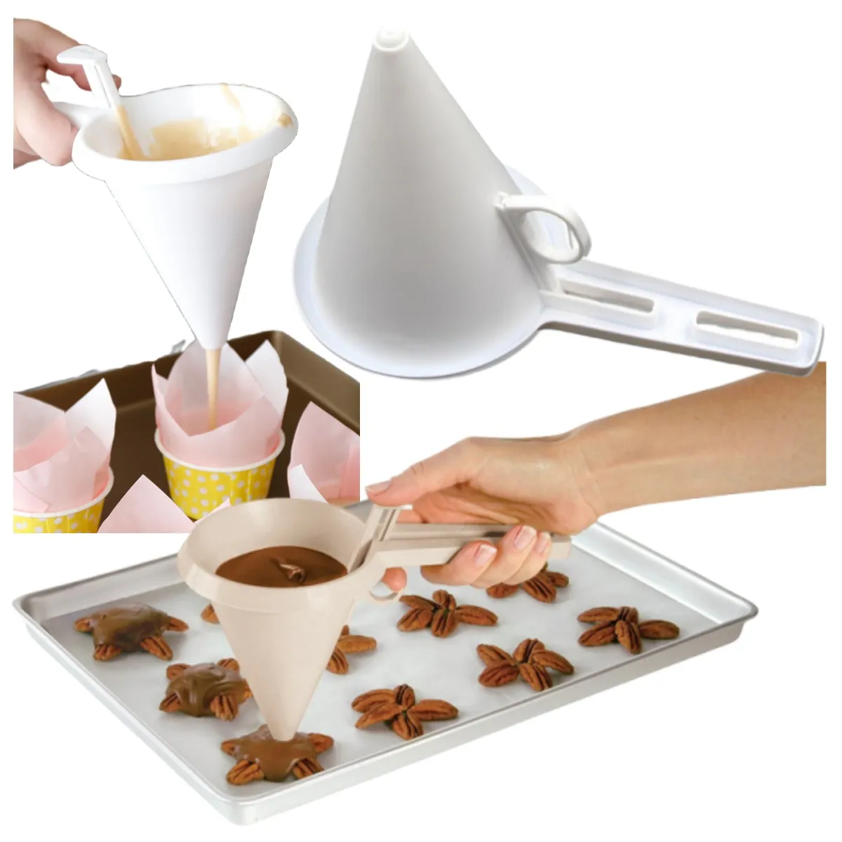 Venda quente copo de mão ferramenta de cozimento creme sorvete chocolate dispensador funil de massa