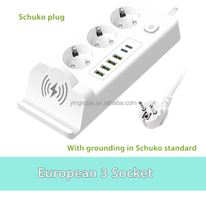 European 3 Socket Power Strip With Wireless Charging Rack,Extension Cable 3 Outlets With USB a + USB C Port Charger Power Socket - Product Image 3