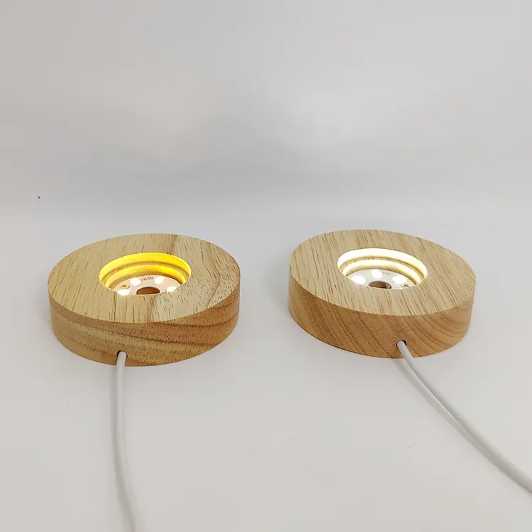 בסיס עגול זוהר אור לילה DIY יצירתי LED עץ קישוטי אור לילה