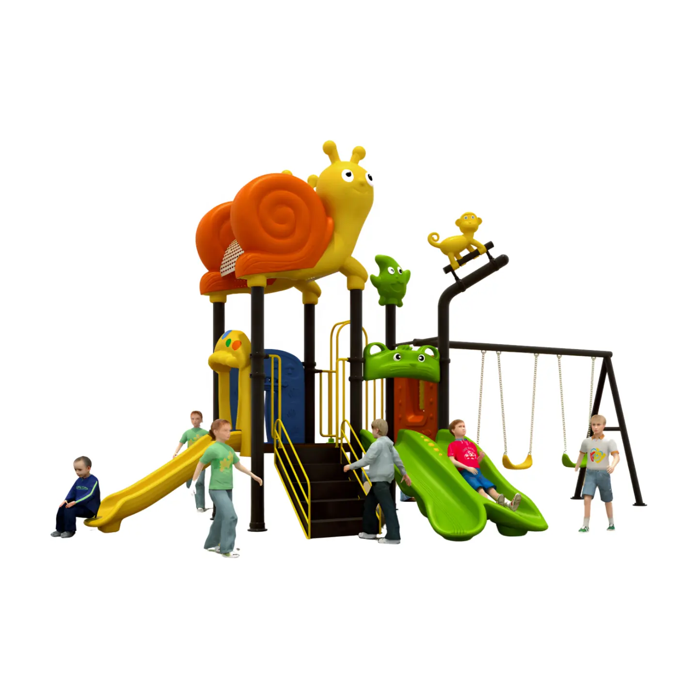 Peralatan taman bermain halaman belakang hewan warna-warni taman bermain permainan struktur geser anak-anak luar ruangan