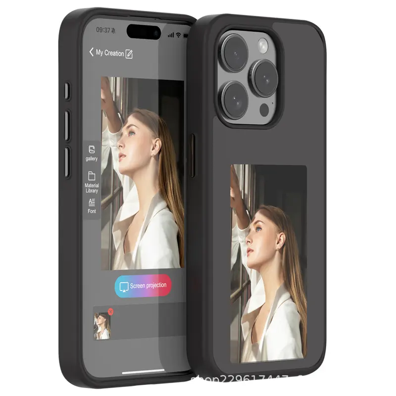 आईफोन 15 14 13 प्रो मैक्स प्लस के लिए नया लक्जरी डिजाइनर DIY स्मार्ट एनएफसी ई इंक स्क्रीन डिस्प्ले शॉकप्रूफ मोबाइल फोन केस