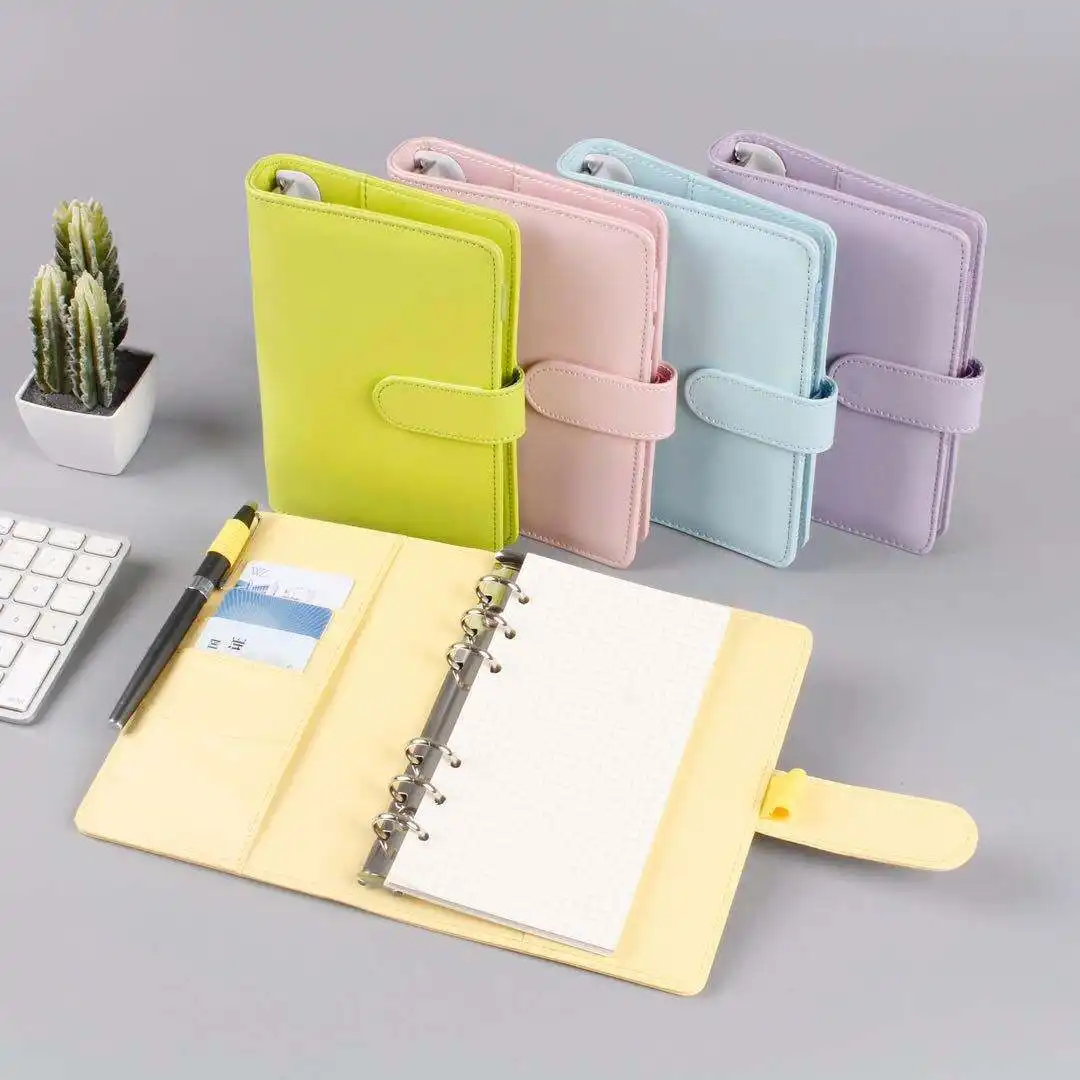 Pasta para caderno Starlight A5 A6 PU 6 anéis, agenda de negócios, agenda escolar, planejador de orçamento, cartão de dinheiro, fichário de couro, oferta imperdível