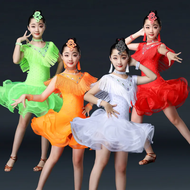 Детское танцевальное платье с кисточками для девочек