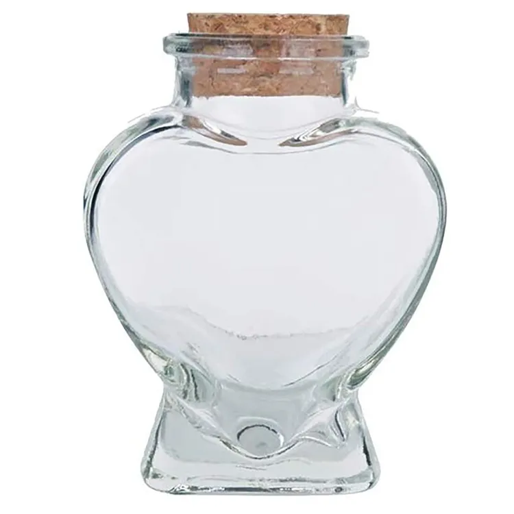 Botella de cristal con forma de corazón para decoración de boda, frasco de vidrio de 80ml con corcho
