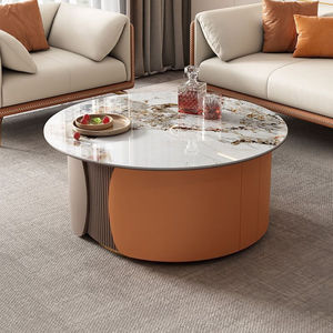 YuanChang, mesa de centro blanca gris, mesa de centro de combinación multifuncional circular de mármol para sala de estar, estilo moderno - Product Image 4