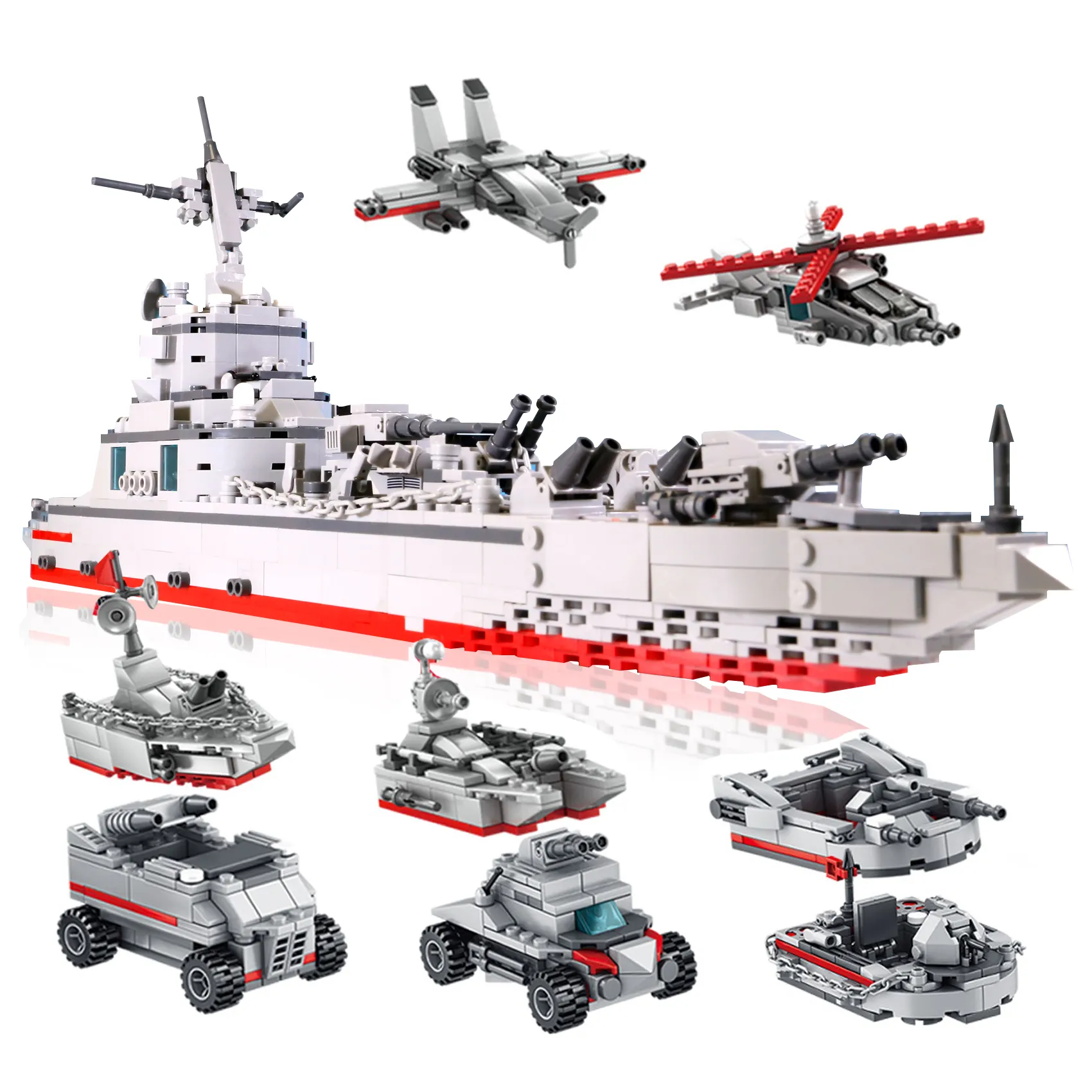 Военный крейсер, строительные блоки 8 в 1, военный корабль, игрушечный кирпич, набор транспортных средств, развивающие игрушки для боевых действий