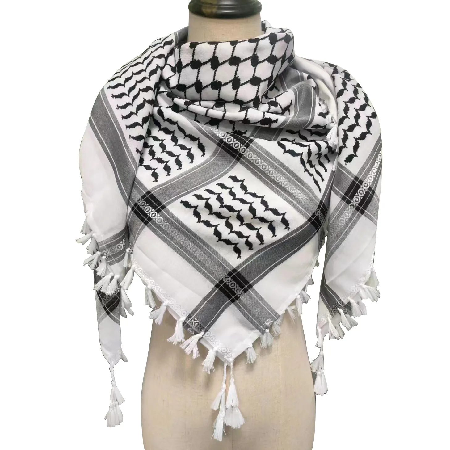 Original Kuffiyeh algodón tejido Palestina keffiyeh Royal Shemagh bufanda hecha a mano árabe Listo para envío 125x125cm