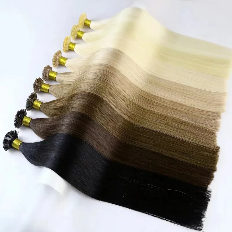 Duplo Desenhado Cutícula Alinhada 100% Cabelo Humano Brasileiro Queratina Pré-ligado Ponta Plana Remy Extensões De Cabelo