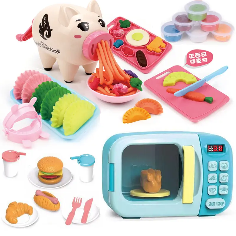 Mikrodalga mutfak oyun seti, çocuklar oyun elektronik fırın gıda, tencere ve tava oyuncak pişirme kapları