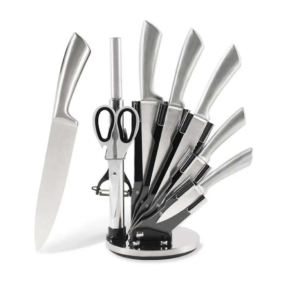 9-teiliges küchenmesser hohlgriff Chefkochmesser Edelstahlmesser-Set mit Acrylblock