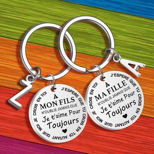 カスタムキッズギフト26イニシャルレターフレンチA MA FILLE A MON FILSステンレススチールペンダントキーホルダー - Product Image 1